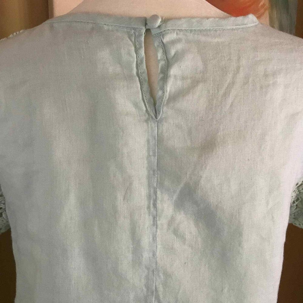 J Crew Top Womens 2 Mint Green Linen Crochet Lace Blouse‎ Beachy Cruise Vacation - Picture 6 of 13